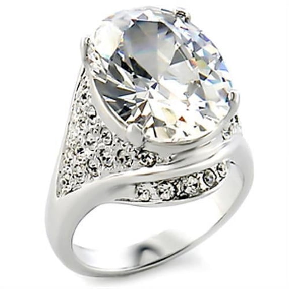 Rhodium Brass Ring with AAA Grade CZ in Clear for Women Clear Stone Color Style 12713 Size 5