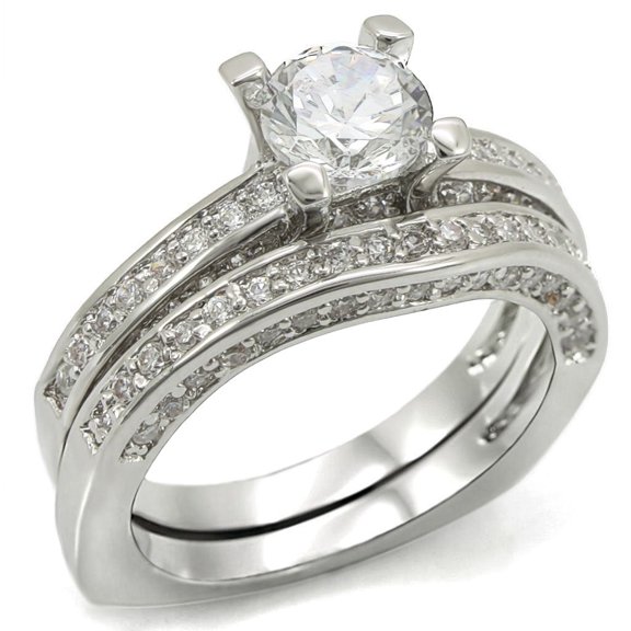 Rhodium Brass Ring with AAA Grade CZ in Clear for Women Clear Stone Color Style 1W004 Size 9