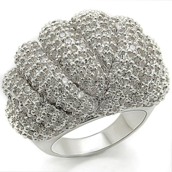 Rhodium Brass Ring with AAA Grade CZ in Clear for Women Clear Stone Color Style 1W020 Size 6
