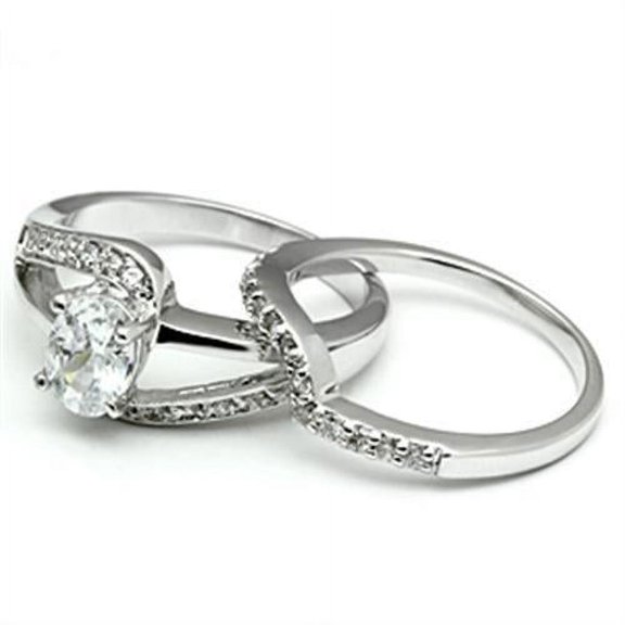 Rhodium Brass Ring with AAA Grade CZ in Clear for Women Clear Stone Color Style 3W022 Size 7
