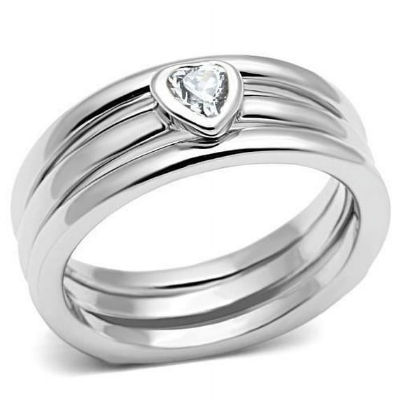 Rhodium Brass Ring with AAA Grade CZ in Clear for Women Clear Stone Color Style 3W027 Size 8