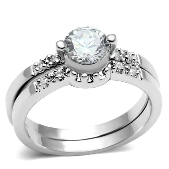 Rhodium Brass Ring with AAA Grade CZ in Clear for Women Clear Stone Color Style 3W044 Size 6