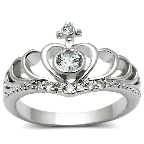 Rhodium Brass Ring with AAA Grade CZ in Clear for Women Clear Stone Color Style 3W229 Size 9