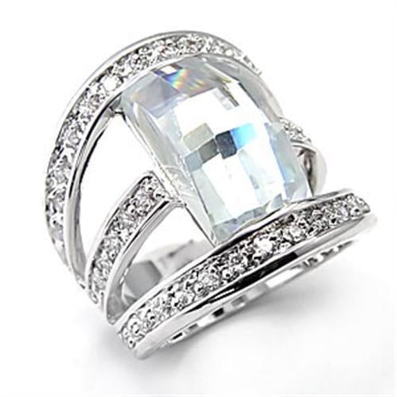 Rhodium Brass Ring with AAA Grade CZ in Clear for Women Clear Stone Color Style 7X053 Size 7