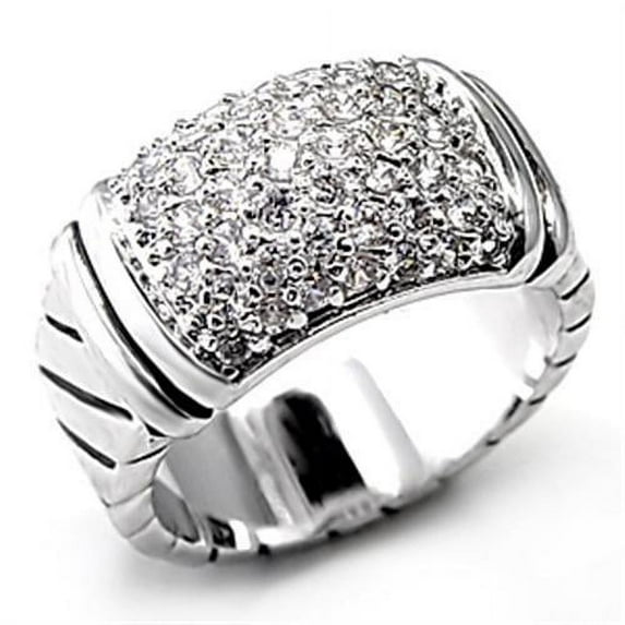 Rhodium Brass Ring with AAA Grade CZ in Clear for Women Clear Stone Color Style 7X080 Size 6