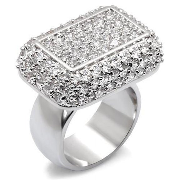 Rhodium Brass Ring with AAA Grade CZ in Clear for Women Clear Stone Color Style 7X099 Size 9