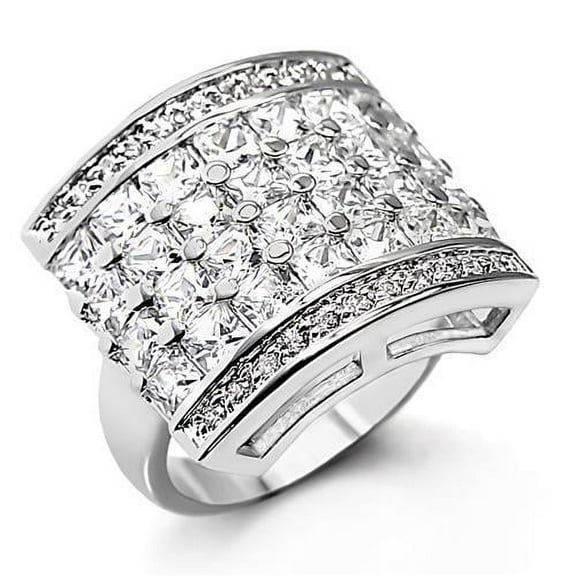Rhodium Brass Ring with AAA Grade CZ in Clear for Women Clear Stone Color Style 7X146 Size 6