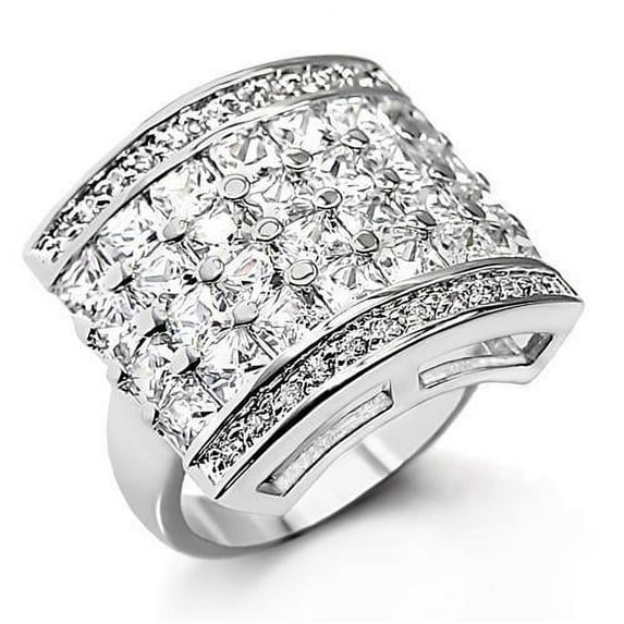 Rhodium Brass Ring with AAA Grade CZ in Clear for Women Clear Stone Color Style 7X146 Size 7