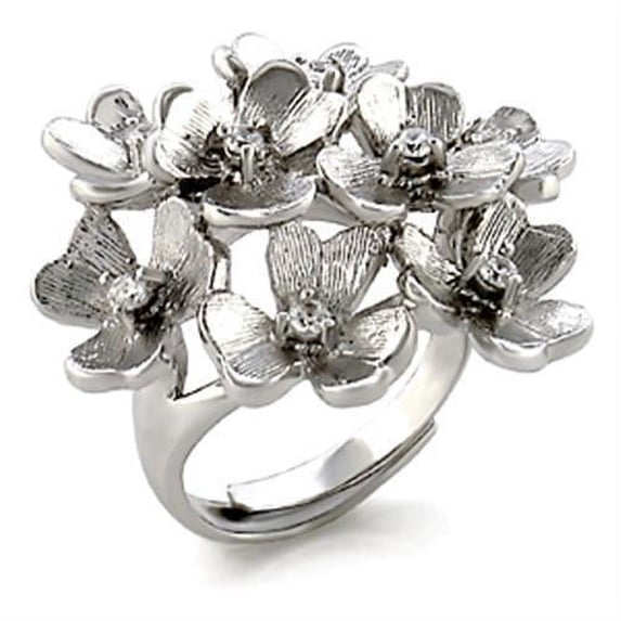 Rhodium Brass Ring with AAA Grade CZ in Clear for Women Clear Stone Color Style 9W052 Size 9