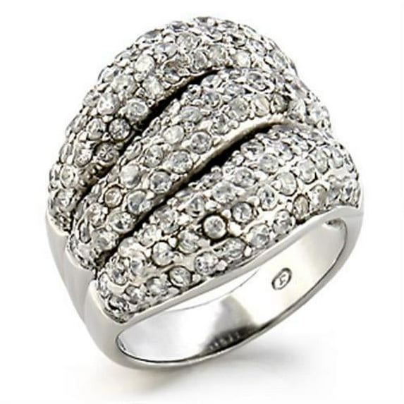 Rhodium Brass Ring with AAA Grade CZ in Clear for Women Clear Stone Color Style 9W123 Size 7