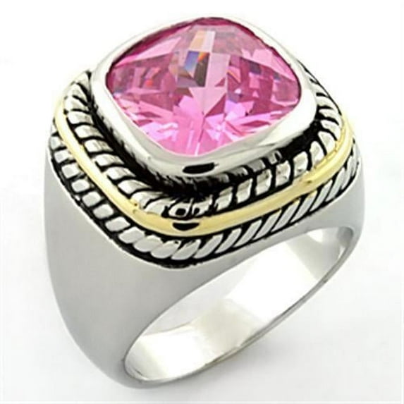 Rhodium Brass Ring with AAA Grade CZ in Rose for Women Rose Stone Color Style LOA667 Size 6