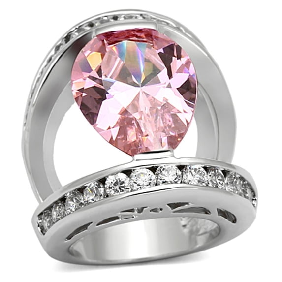 Rhodium Brass Ring with AAA Grade CZ in Rose for Women Rose Stone Color Style LOA924 Size 9