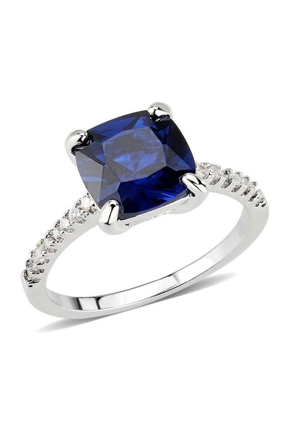 Rhodium Brass Ring with Semi-Precious, London Blue - Size 10