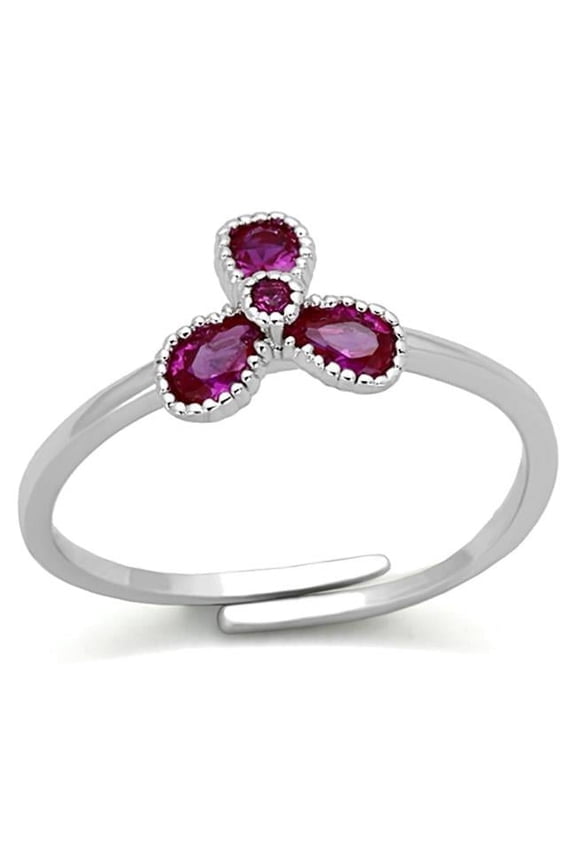 Rhodium Brass Ring with Synthetic Corundum, Ruby - Size 9