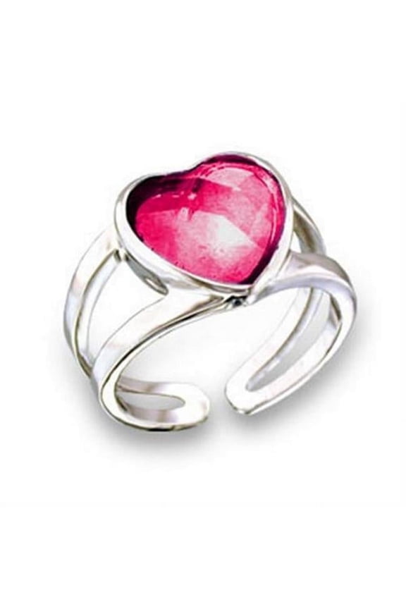 Rhodium Brass Ring with Synthetic Garnet, Ruby - Size 7