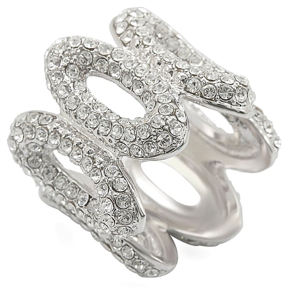 Rhodium Brass Ring with Top Grade Crystal in Clear for Women Clear Stone Color Style 1W032 Size 10