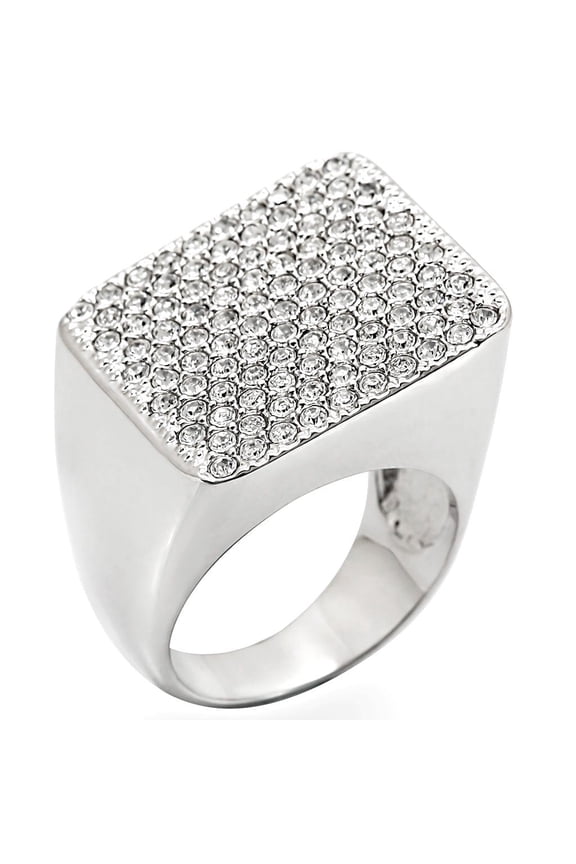 Rhodium Brass Ring with Top Grade Crystal in Clear for Women Clear Stone Color Style 1W035 Size 7