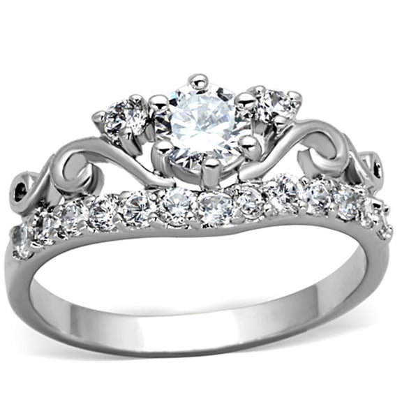 Rhodium Brass Ring with Top Grade Crystal in Clear for Women Clear Stone Color Style 3W483 Size 5