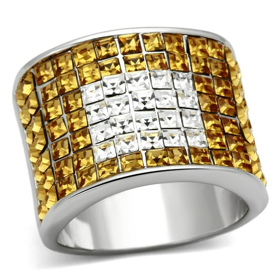 Rhodium Brass Ring with Top Grade Crystal in Topaz for Women Topaz Stone Color Style LOA839 Size 7