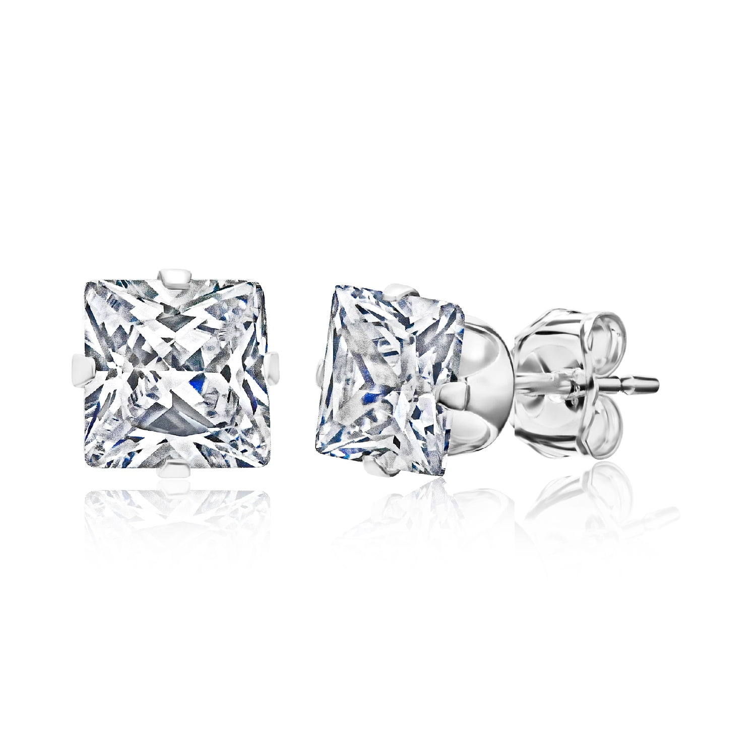 Rhodium CZ Square 4mm Stud