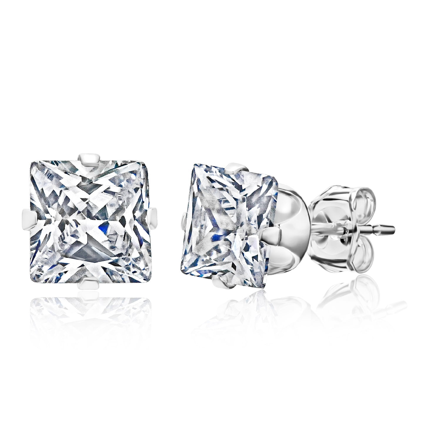 Pori Jewelers Women's Rhodium Plated 5mm Square CZ Stud Earrings