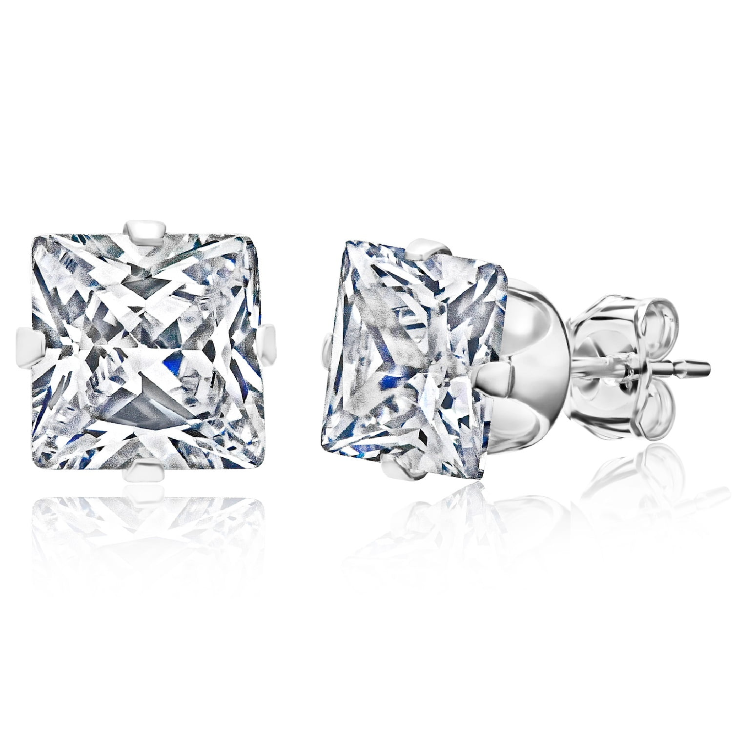 Rhodium CZ Square 7mm Stud