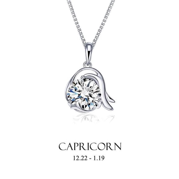 Rhodium Cubic Zirconia Capricorn Pendant Necklace