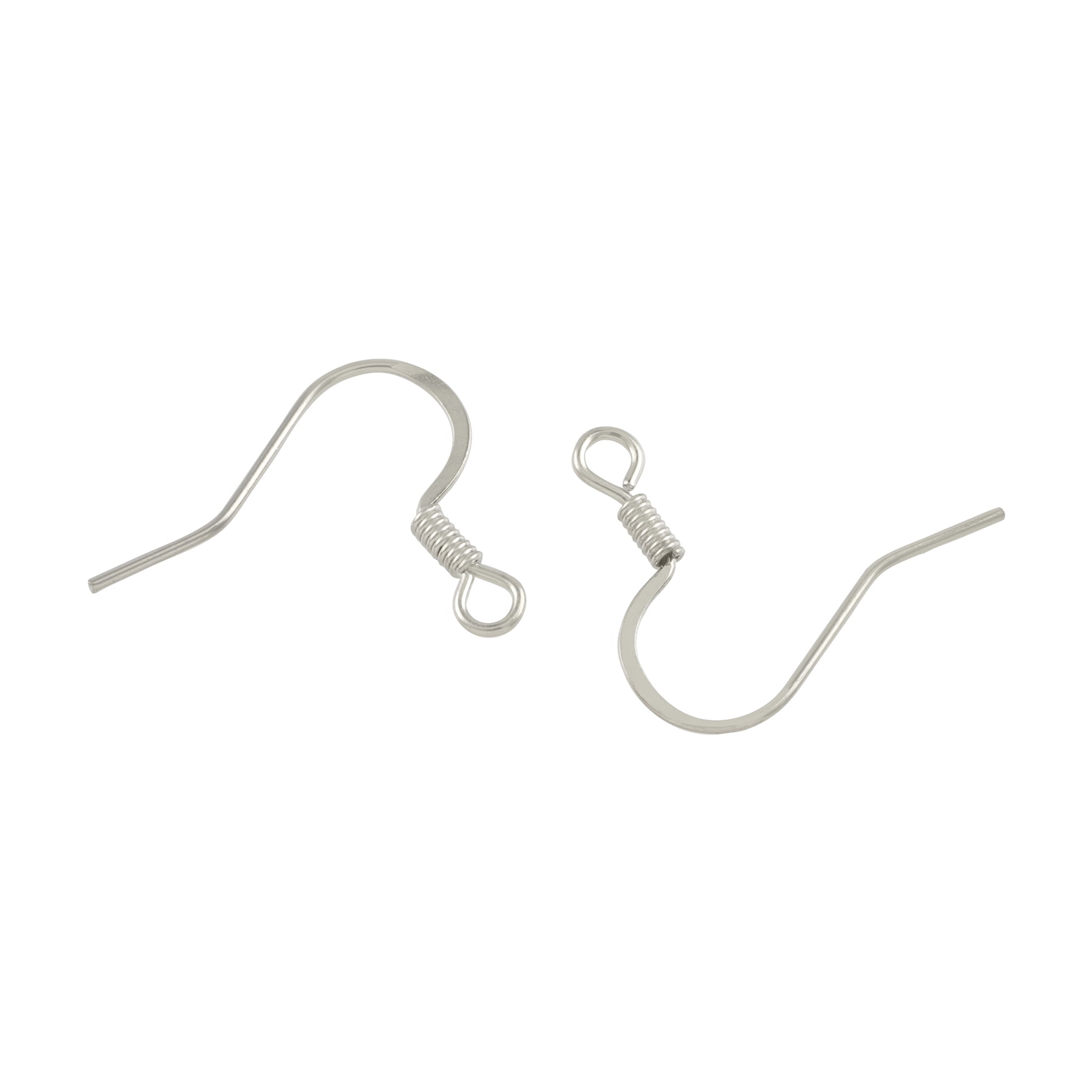 Rhodium Earring Fish Hooks with Coils by Bead Landing – 10mm Iron Ear Wires for Pierced Ears - 12 Pack