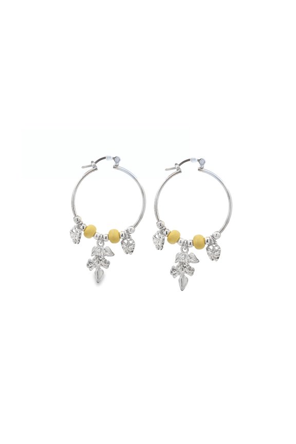 Rhodium Mistletoe Charm Hoops