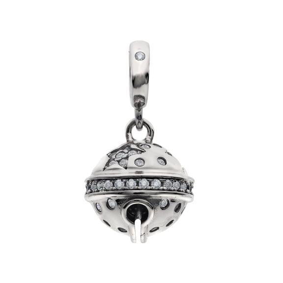 Rhodium On 925 Sterling Silver Cubic Zirconia Jingle Bell European Dangle Bead Charm