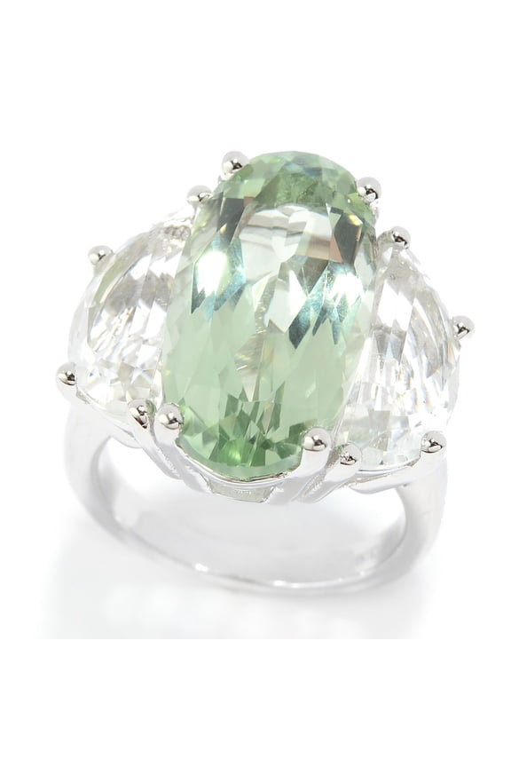 Rhodium Over Ster Silver 11.6Ctw Green Amethyst & White Quartz Ring