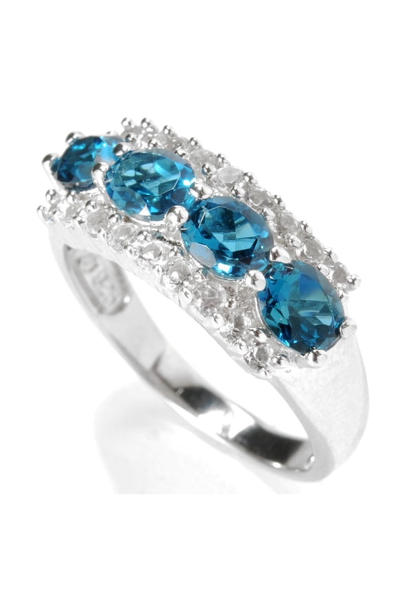 Rhodium Over Sterling Silver 2.17ctw London Blue Topaz & White Topaz Ring, Size 7