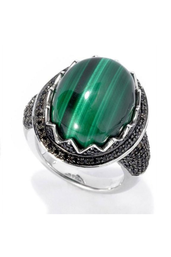 Rhodium Over Sterling Silver 21.08Ctw Malachite Ring