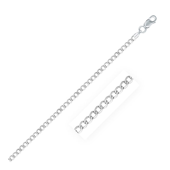 Rhodium Plated 3.0mm Sterling Silver Curb Style Chain 24 in