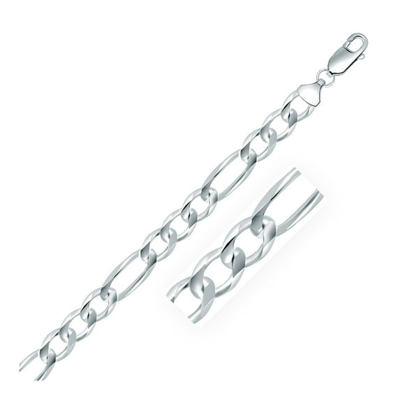 Rhodium Plated 8.8mm Sterling Silver Figaro Style Chain 20 in