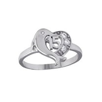 Rhodium Plated 925 Sterling Silver 15 Heart Dolphin Ring Band White CZ Jewelry Female Size 9