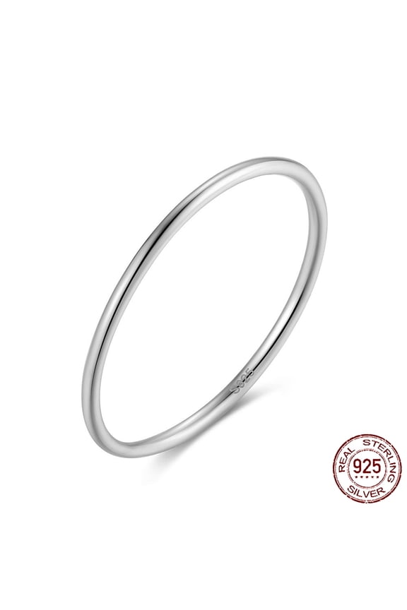 Rhodium Plated 925 Sterling Silver 1mm Thin Finger Rings Stackable Plain Band Ring for Women with S925 Stamp for Mother's Day Real Platinum Plated Size 8(18.1mm)