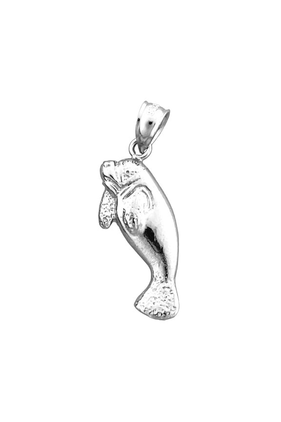 Rhodium Plated 925 Sterling Silver 24MM Long Manatee Pendant