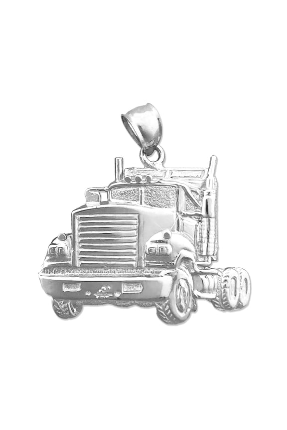 Rhodium Plated 925 Sterling Silver 30MM Big Rig Truck Pendant