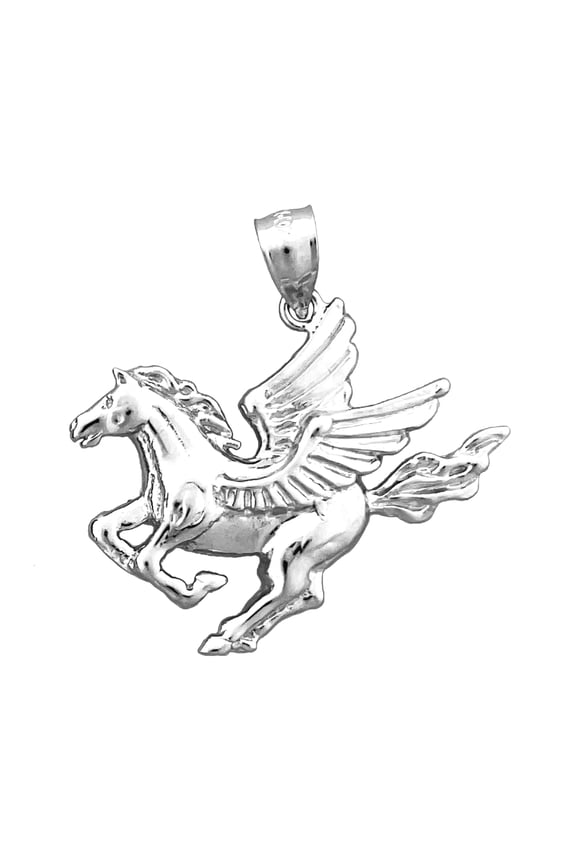 Rhodium Plated 925 Sterling Silver 30MM Pegasus Pendant