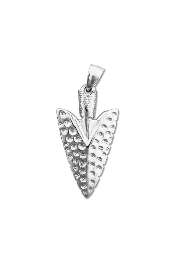 Rhodium Plated 925 Sterling Silver 3D Arrowhead Pendant