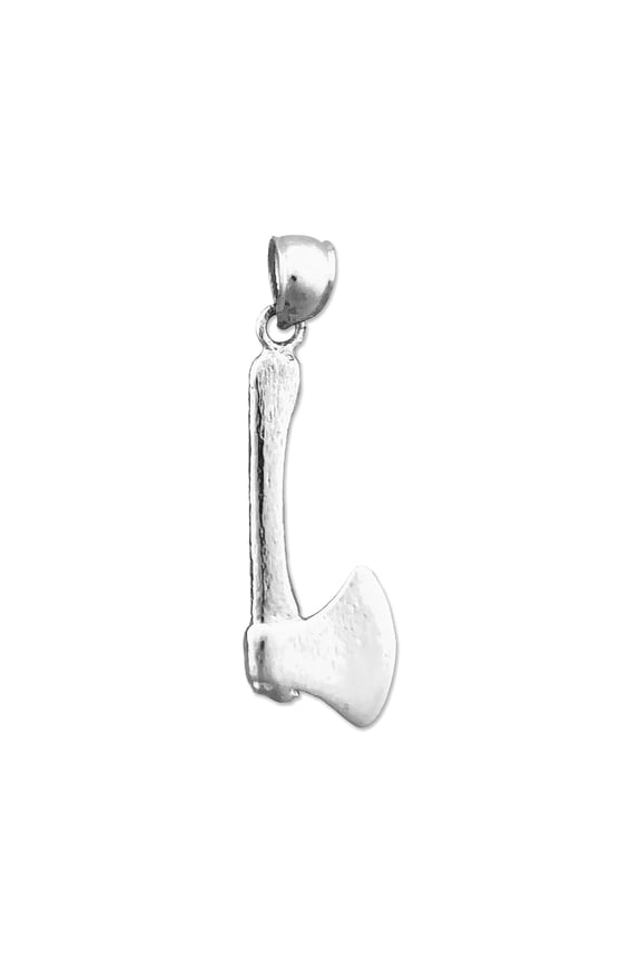 Rhodium Plated 925 Sterling Silver 3D Axe Pendant
