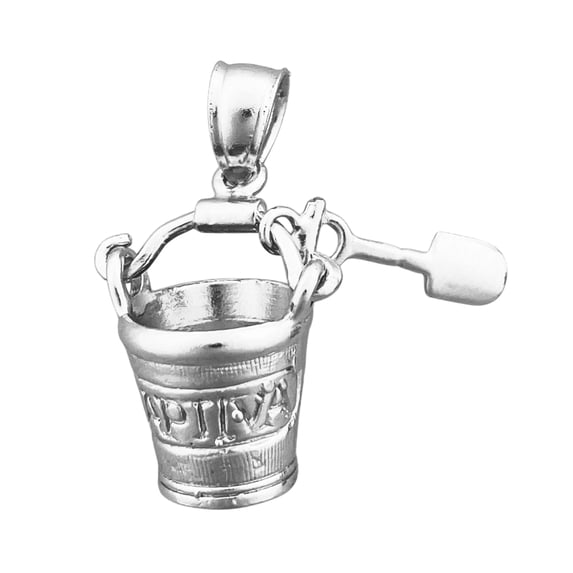 Rhodium Plated 925 Sterling Silver 3D Captiva Pail and Shovel Charm