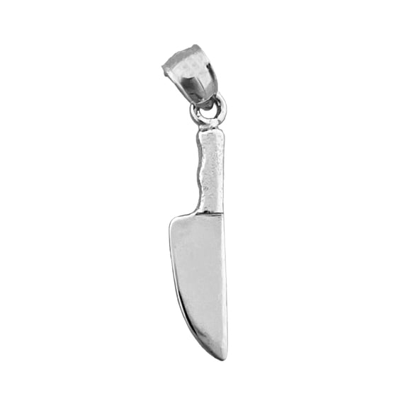Rhodium Plated 925 Sterling Silver 3D Chef Knife Charm