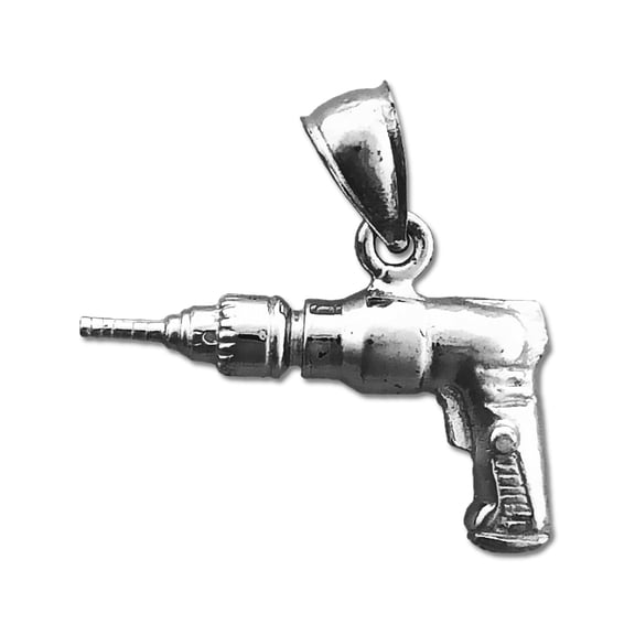 Rhodium Plated 925 Sterling Silver 3D Electric Drill Charm