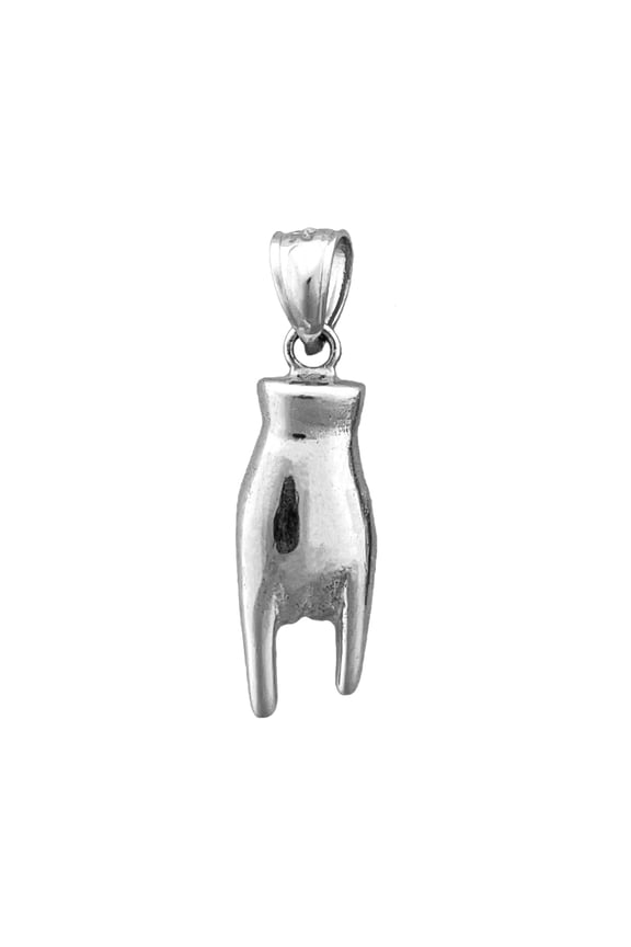 Rhodium Plated 925 Sterling Silver 3D Good Luck Hand Sign Charm