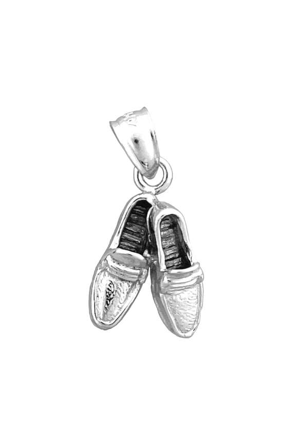 Rhodium Plated 925 Sterling Silver 3D Mens Dress Shoes Charm