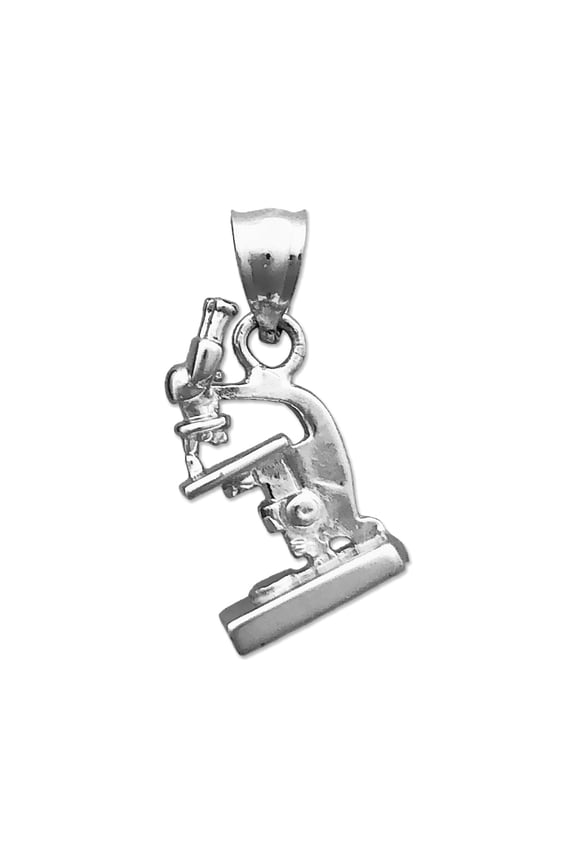 Rhodium Plated 925 Sterling Silver 3D Microscope Charm