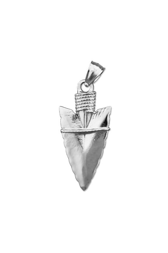 Rhodium Plated 925 Sterling Silver 3D Native American Arrowhead Pendant