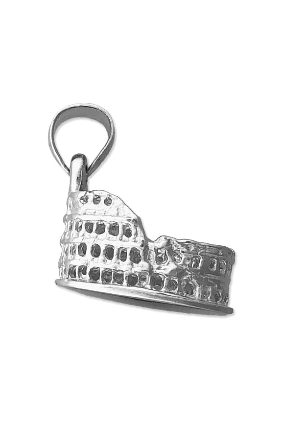 Rhodium Plated 925 Sterling Silver 3D Roman Colosseum Charm